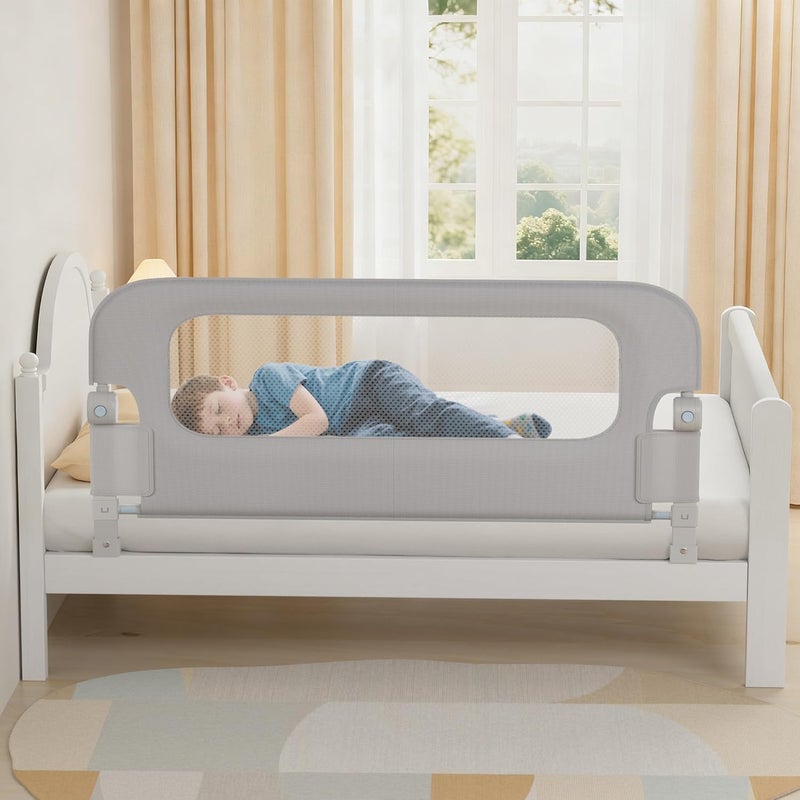 NUTIKAS Baby Bed Rail Guard for Toddlers - 70" Toddler Bed Rails for Twin, Full, Queen, King Bunk Size Bed Swing Down Bedrail Extral Tall Child Safety Side Railing Guards for Kids Gray - Image 1